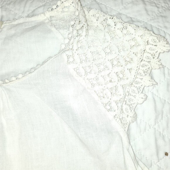 Alessia Pacini Top White Linen Made in Italy Minimalist Lace Cap Sleeve Small - Picture 4 of 12